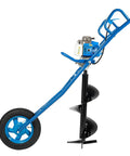 Gas Powered Post Hole Digger With 2.2kW Two Stroke Engine, 11.81 Inch Drill Bit, durable cast iron build, easy start blue, side view