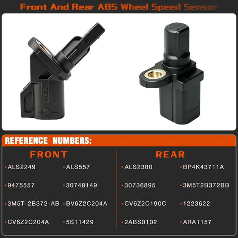 Four Piece Abs Wheel Speed Sensor Kit For Front And Rear Left And Right Fits Ford Escape Focus Cmax Volvo Xc60 S60 S80 V70 2007 Through 2019 No Sweat Install Gear side view and reference numbers