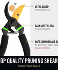 Japanese Steel Pruning Shears That Cut 3x Easier, soft grip and easy safety lock with highlighted features.