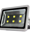 Hella Bright 300W LED Floodlights 10 Pack 3 Year Warranty Top Shelf Outdoor Spotlight Bulbs with silver housing and yellow diodes.