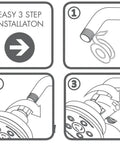 Easy 3-step installation guide for Anystream 360 Showerhead With Three Spray Settings, Consistent 2.5 GPM Flow, Brushed Nickel Finish