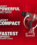 Straight Up Powerful Brushless Drill Driver Compatible With Milwaukee M12 12V Half Inch Cordless Power Tool Bare Unit Red And Black Sub Compact Workhorse showing most powerful and compact features with fast speed under load.
