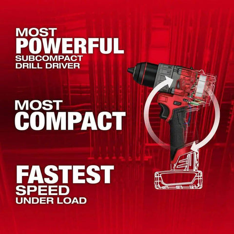 Straight Up Powerful Brushless Drill Driver Compatible With Milwaukee M12 12V Half Inch Cordless Power Tool Bare Unit Red And Black Sub Compact Workhorse showing most powerful and compact features with fast speed under load.