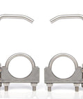 Beefy Heavy Duty Stainless Steel Exhaust Clamp With Hanger Rod For Two And A Half Inch Exhaust Pipes Seven Inch Hanger Rod Five And A Half Inch Thread M10 Thick Rod Durable Automotive Exhaust System Mounting Clamp displayed front-facing