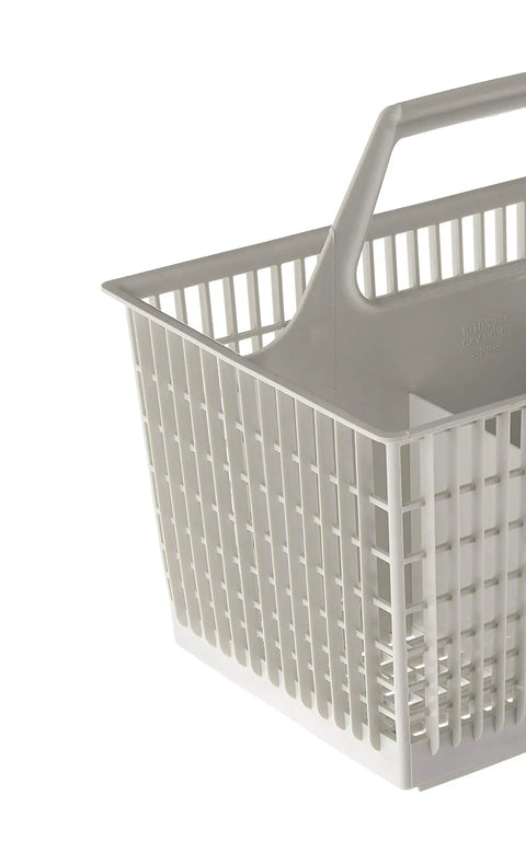 Durable Genuine OEM Silverware Basket Replacement For Dishwashers WD28X265, gray plastic with handle, side view