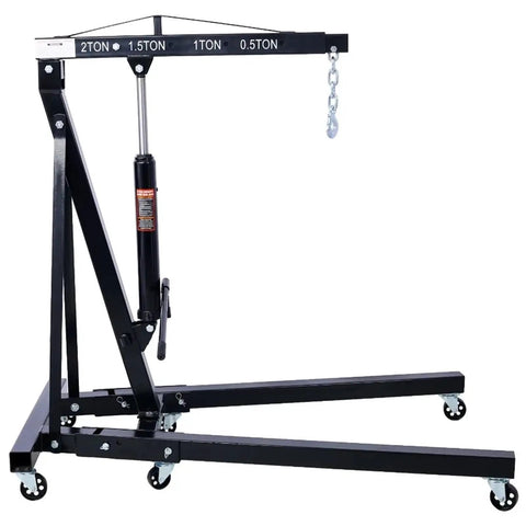 No Sweat Heavy Duty Hydraulic Engine Hoist 2 Ton Folding Cherry Picker Shop Crane with six durable caster wheels.
