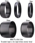 Image of 2-Inch M48 Extension Tube Kit with 5 Rings for Backfocus, Eyepiece Projection, Flatteners; ring sizes 5-30 mm shown.