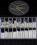 Stainless Steel Watch Band Spring Bars And Link Pins Kit 360 Pcs Assortment displayed in a transparent case for watch repairs and upgrades.