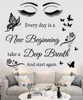 Every Day Is A New Beginning Inspirational Wall Art Sticker Set in living room with butterfly and floral design.