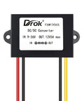 Front view of a 9V-36V To 12V DC Buck Boost Converter Waterproof Rugged Auto Step Up Down Voltage Regulator 5A 60W