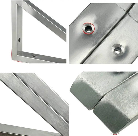 Rock Solid Heavy Duty Angle Brackets for Wall Shelves showing steel construction, corner support design, and sturdy welds.