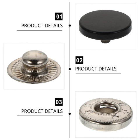 10 Sets Copper Covered Button Kit For Clothes, Bags, And Coats with polished finish showing individual parts, ideal for DIY and repair projects.