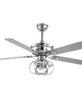 WEvalMC Ceiling Fan Chandelier 52 Inch with Wireless Operation, 5 Blades, 3 in chrome finish, featuring elegant light fixture.