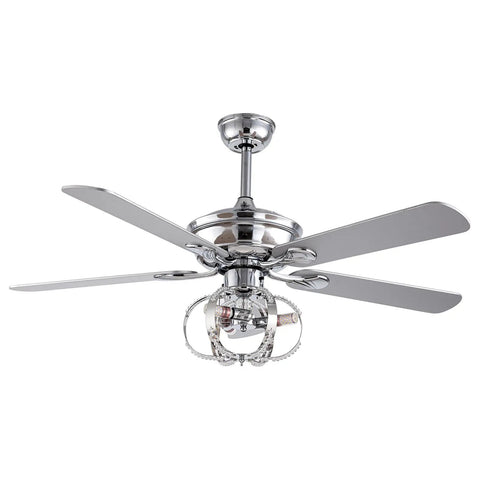 WEvalMC Ceiling Fan Chandelier 52 Inch with Wireless Operation, 5 Blades, 3 in chrome finish, featuring elegant light fixture.