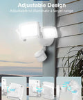 40W Remote LED Security Light With Motion Sensor, 4000 Lumens, mounted on house exterior, adjustable angles shown, outdoor use.