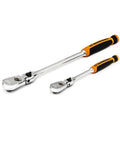 Two Piece 1/4 And 3/8 Inch Drive Ratchet Set With 90-Tooth Locking Flex Head Teardrop Design in dual material grips shown on white background