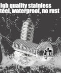 Lock Down Your Plates Tonight With These Helluva Sturdy Anti Theft License Plate Screws Kit Crafted From Heavy Duty 304 Stainless Steel To Beat Rust And Weather While Keeping Your Vehicle Secure, featuring a shiny stainless steel bolt splashing in water.
