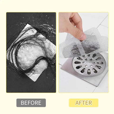 Before and after images of Disposable Shower Drain Covers That Are Absolute Lifesavers For Stopping Hair Clogs Cold Easy Peel Mesh Screens.