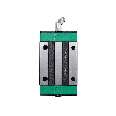 Close-up of Beefy Linear Rail Kit with one square sliding block, showing sturdy construction and smooth motion capability.