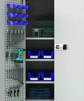 Commercial Grade Heavy Duty Steel Parts Cabinet Featuring Smooth Glide Drawers For Shop Crews, organized tools and storage bins.