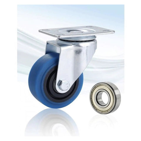 4 Inch Blue Swivel Caster Wheel With Brake For Medium Duty Industrial Carts 360 Degree Swivel Go To Brake Lock Smooth Rolling