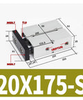 Dimensions of Twin Shaft Pneumatic Actuator With Linear Guidance And Guided Rail, Compact, Tight Space Friendly, Model TN20X175S