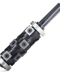Rock Solid Spiral Flush Trim Router Bit Set With Half Inch Shank Dual Bearing Template Guide and Replaceable Carbide Inserts For No Sweat Routing Shop Standard Reliability, showing a detailed side view.