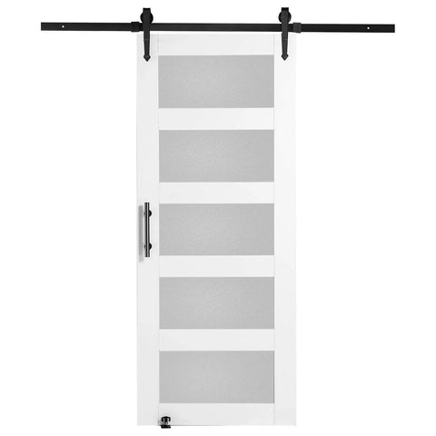 Glass Sliding Barn Door With Solid Wood Frame 30 By 84 In Includes 5.5Ft Sliding Door Hardware Kit With Handle And Floor Guide