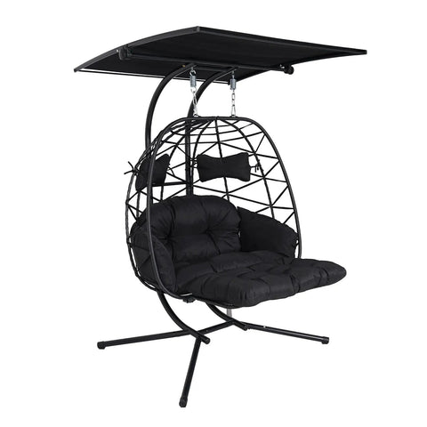 Two Person Outdoor Double Egg Chair With Stand And Adjustable Canopy For Patio And Garden Extra Large Hanging Chair With Thick Cushion