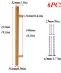 Six Pack Beech Wood Drawer Pulls 160mm Center-To-Center 9.2 Inch Length 15mm Diameter with screws dimensions