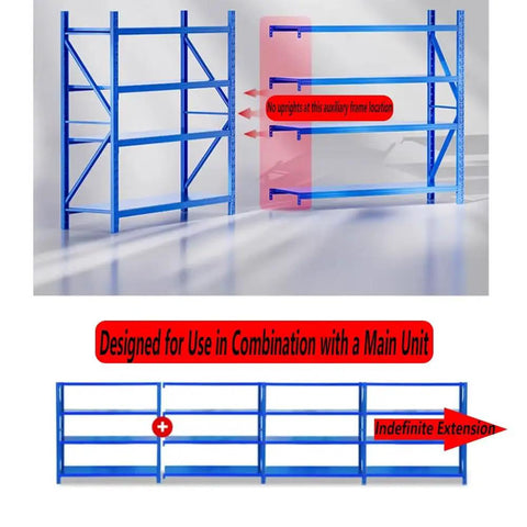 Heavy Duty Metal Garage Shelving Units That Are Built Tough For Warehouse And Home Use Height Adjustable Steel Storage Racks With Thick Beams Maxing Out Massive Loads Yellow, showing blue extension design.