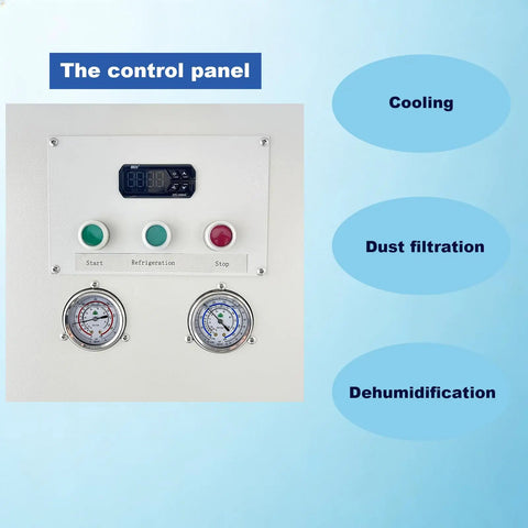 Heavy Duty Portable Industrial Air Conditioner For Warehouse And Shop 61000 BTU Commercial Spot Cooler control panel with gauges.