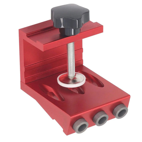 Pro Level Adjustable Pocket Hole Jig Kit Built From Tough Aluminum with adjustable clamp and three drill bit holes for precision.