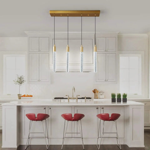 4 Light Gold Brass Pendant Light Fixture For Kitchen Island Modern Dimmable LED Bulbs Minimalist Pendant Lighting