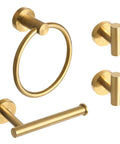 Brushed Gold Stainless Steel Bathroom Hardware Set With Hand Towel Ring, Toilet Paper Holder, And Two Robe Towel Hooks