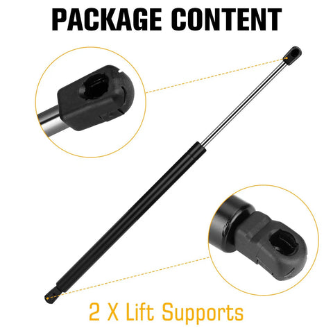 Package content showing Rear Hatch Lift Support 2 Pack For Ford Edge 2007 2008 2009 2010 2011 2012 2013 2014 Fits Tailgate Shock Strut Replacement SG304084 6120 7T43 78406A10 AD 7T4Z78406A11A Easy Bolt In Install With Basic Hand Tools
