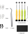 Eyeglasses Repair Kit With Precision Screwdrivers Magnetic Tweezers Replacement Nose Pads And Screws Cleaning Cloth And Multi Tool
