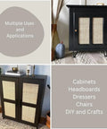 Top Shelf Natural Radio Weave Rattan Cane Webbing Roll 24 By 84 Inches used in cabinets and furniture for DIY projects.