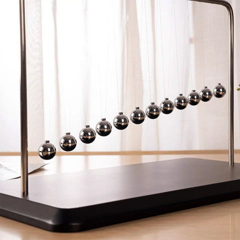 Newton's Cradle Desk Toy With Wooden Base And Metal Beads, Classic Kinetic Swinging Science Gadget For Office Decor, 12 Beads, Sturdy Motion