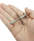 Heavy Duty Stainless Steel Loaded Spring Latch 6.5 By 50 Mm 2 Piece Pack For Cabinets And Doors in a hand, showcasing size and detail.