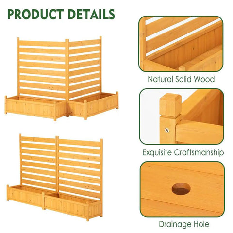 Outdoor Air Conditioner Fence Privacy Screen With Planter Box For Trash Cans And Pool Equipment Enclosure No Dig Kit Two Panels Durable Natural Fir Wood With Weather Resistant Finish details showing craftsmanship and drainage hole.
