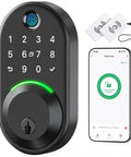 Slick Smart Deadbolt Lock With Keypad And Ai Fingerprint Scanner For Keyless Entry Door with Bluetooth app access.