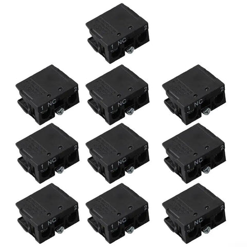 Totally No Fuss 10 Pack Push Button Switch Contact Blocks With Screw Clamp Terminals For Momentary Control Panels Normally Open And Closed Quick Hookup arranged in a grid.