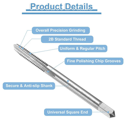 20 Piece Straight Flute Thread Tap Set For 8 32 UNC Right Hand Threading In High Speed Steel HSS 6542 Taps Built For Pro Grade Fast Durable Threading On Milling Machines And DIY Projects shown with details like precision grinding and anti-slip shank