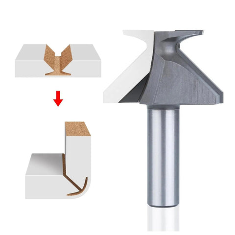 Get That Smooth Curved Cut With The 2 Inch Shank R30 Radius Arc Bending Integrated Router Bit For Woodworking Pros Who Want Perfect Cabinet Edges And Custom Furniture Pieces Without Any Hassle Or Splintering Issues Ever Again, showing router bit and wood outline.