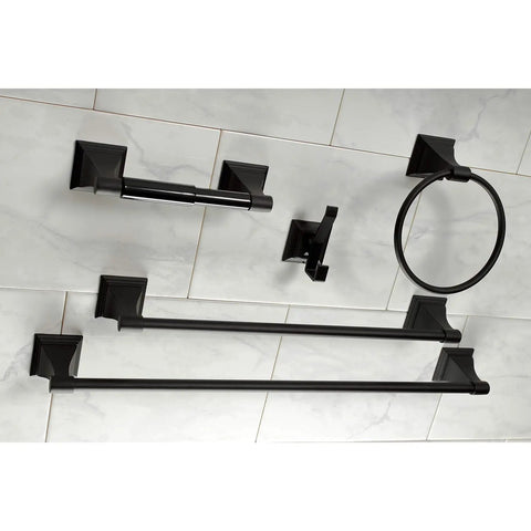 Monarch 5 Piece Bath Accessory Set in Matte Black with 18 Inch and 24 Inch Towel Bars Towel Ring Robe Hook and Toilet Paper Holder