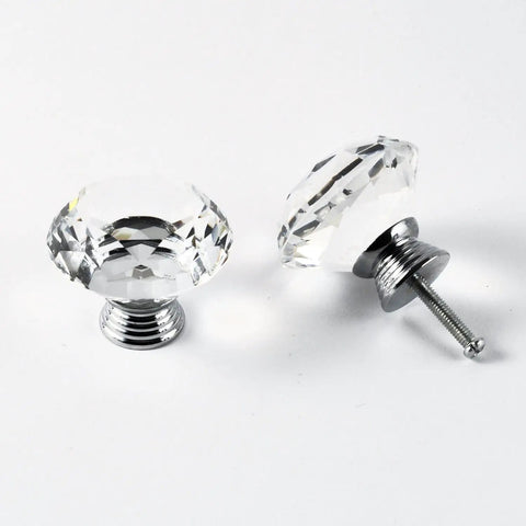 Diamond Cut Crystal Glass Drawer Knob Set 30mm Knobs With Aluminum Base 12 Piece Cabinet Pull Handles For Cabinets Dressers And Drawers Sparkling Clear Crystal Accent Hardware, clear crystal knob pair with screw