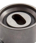 Thinking Process: metal timing belt tensioner pulley, close-up front view for Honda Integra engine maintenance
