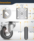 Diagram showing dimensions of 3 Inch Swivel Caster Wheels Set Of 4 With Dual Locking Brakes And Rubber Tread, Beefy Heavy Duty Plate Casters, 640 Lb Load Capacity, Great For Furniture, Carts, Dollies, And Workbenches.