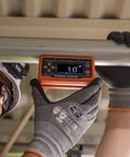 Worker uses Digital Level Angle Finder With Programmable Angles, Measures 0 To 90 And 0 To 180 Degrees, Dual Axis Bullseye Ranges